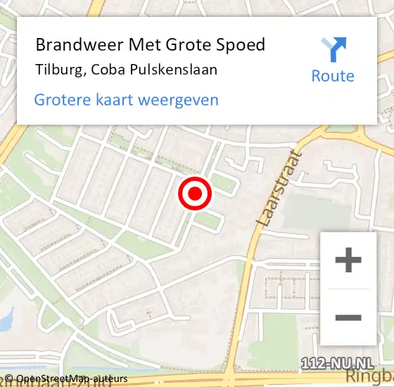 Locatie op kaart van de 112 melding: Brandweer Met Grote Spoed Naar Tilburg, Coba Pulskenslaan op 12 mei 2020 20:23