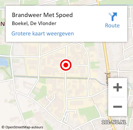 Locatie op kaart van de 112 melding: Brandweer Met Spoed Naar Boekel, De Vlonder op 13 mei 2020 04:05