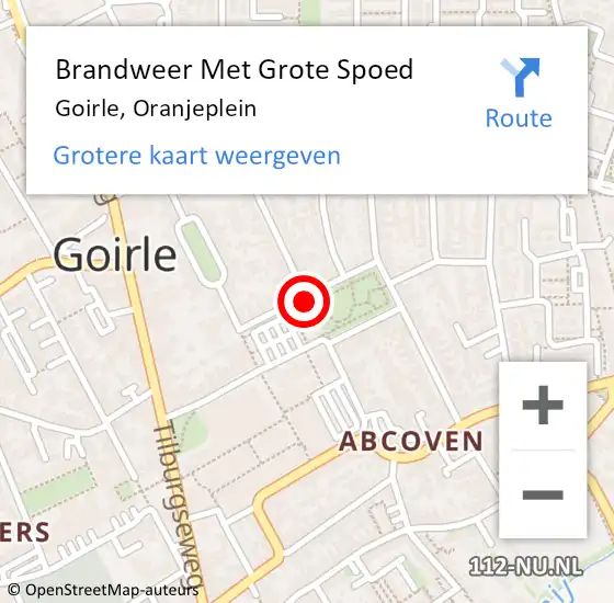 Locatie op kaart van de 112 melding: Brandweer Met Grote Spoed Naar Goirle, Oranjeplein op 13 mei 2020 05:23