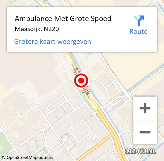 Locatie op kaart van de 112 melding: Ambulance Met Grote Spoed Naar Maasdijk, N220 op 13 mei 2020 15:13