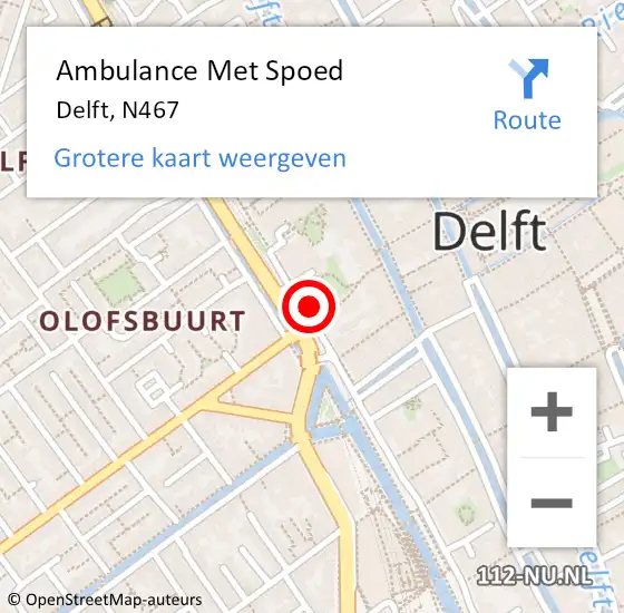 Locatie op kaart van de 112 melding: Ambulance Met Spoed Naar Delft, N467 op 13 mei 2020 15:54