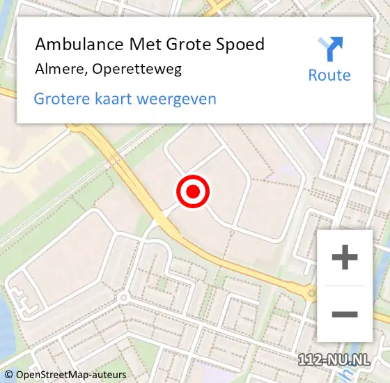 Locatie op kaart van de 112 melding: Ambulance Met Grote Spoed Naar Almere, Operetteweg op 14 mei 2020 18:13