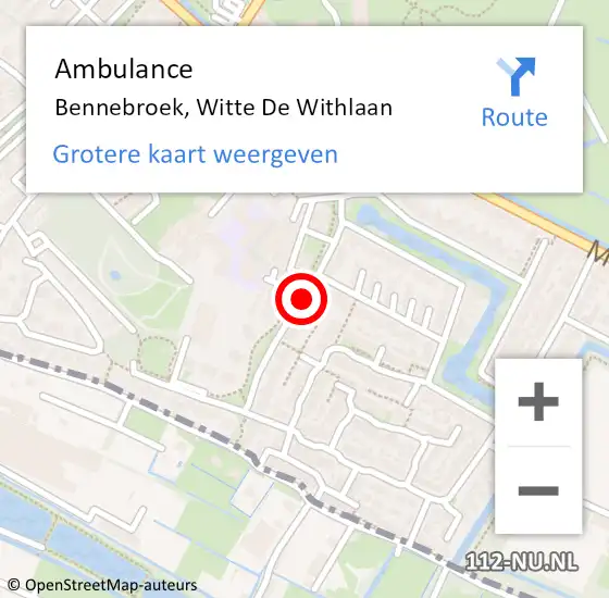 Locatie op kaart van de 112 melding: Ambulance Bennebroek, Witte De Withlaan op 15 mei 2020 08:18