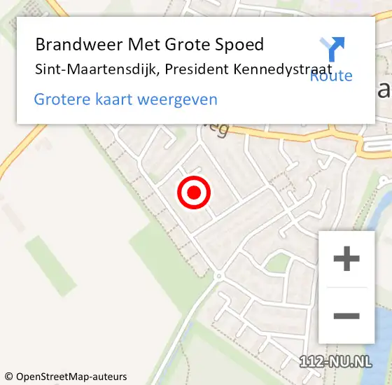 Locatie op kaart van de 112 melding: Brandweer Met Grote Spoed Naar Sint-Maartensdijk, President Kennedystraat op 15 mei 2020 10:39