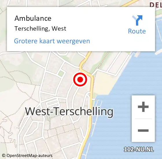 Locatie op kaart van de 112 melding: Ambulance Terschelling, West op 15 mei 2020 11:59