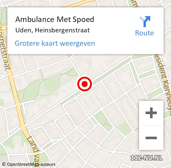 Locatie op kaart van de 112 melding: Ambulance Met Spoed Naar Uden, Heinsbergenstraat op 15 mei 2020 19:56