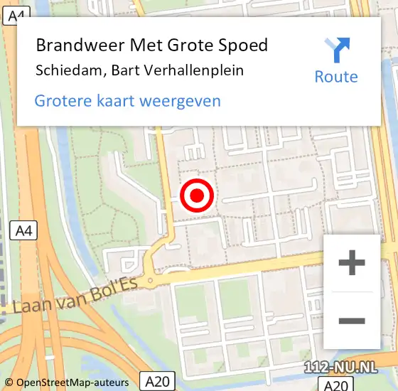 Locatie op kaart van de 112 melding: Brandweer Met Grote Spoed Naar Schiedam, Bart Verhallenplein op 15 mei 2020 20:45