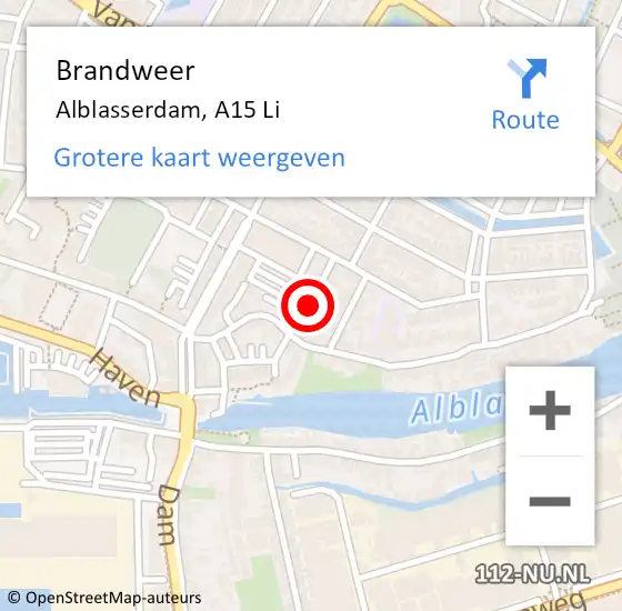Locatie op kaart van de 112 melding: Brandweer Alblasserdam, A15 Li op 15 mei 2020 22:39