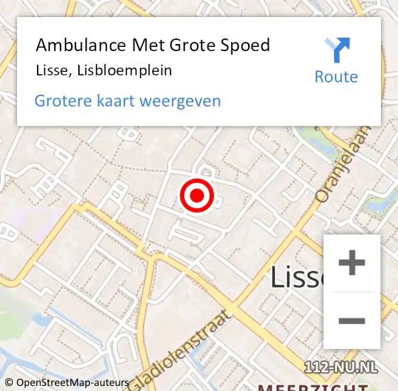 Locatie op kaart van de 112 melding: Ambulance Met Grote Spoed Naar Lisse, Lisbloemplein op 15 mei 2020 23:14