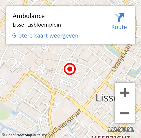 Locatie op kaart van de 112 melding: Ambulance Lisse, Lisbloemplein op 16 mei 2020 09:01
