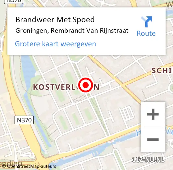 Locatie op kaart van de 112 melding: Brandweer Met Spoed Naar Groningen, Rembrandt Van Rijnstraat op 16 mei 2020 14:11