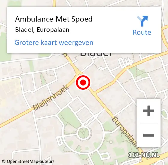 Locatie op kaart van de 112 melding: Ambulance Met Spoed Naar Bladel, Europalaan op 17 mei 2020 08:35