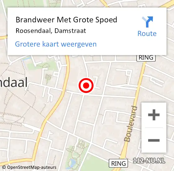 Locatie op kaart van de 112 melding: Brandweer Met Grote Spoed Naar Roosendaal, Damstraat op 17 mei 2020 09:29