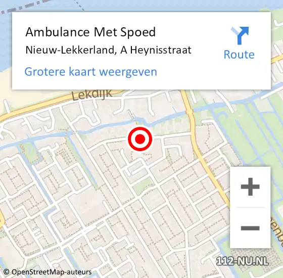 Locatie op kaart van de 112 melding: Ambulance Met Spoed Naar Nieuw-Lekkerland, A Heynisstraat op 17 mei 2020 13:28
