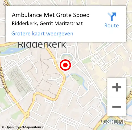 Locatie op kaart van de 112 melding: Ambulance Met Grote Spoed Naar Ridderkerk, Gerrit Maritzstraat op 18 mei 2020 06:01
