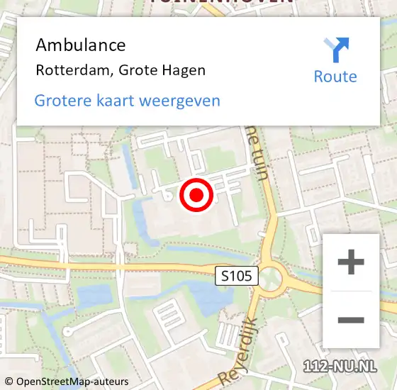 Locatie op kaart van de 112 melding: Ambulance Rotterdam, Grote Hagen op 18 mei 2020 10:45