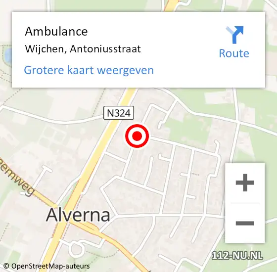Locatie op kaart van de 112 melding: Ambulance Wijchen, Antoniusstraat op 18 mei 2020 14:30