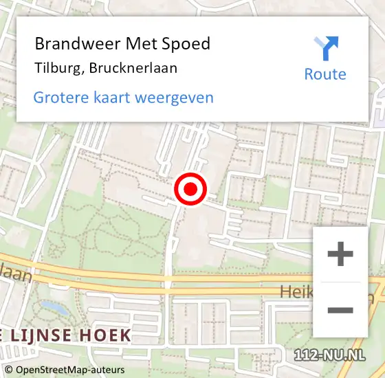 Locatie op kaart van de 112 melding: Brandweer Met Spoed Naar Tilburg, Brucknerlaan op 18 mei 2020 15:33
