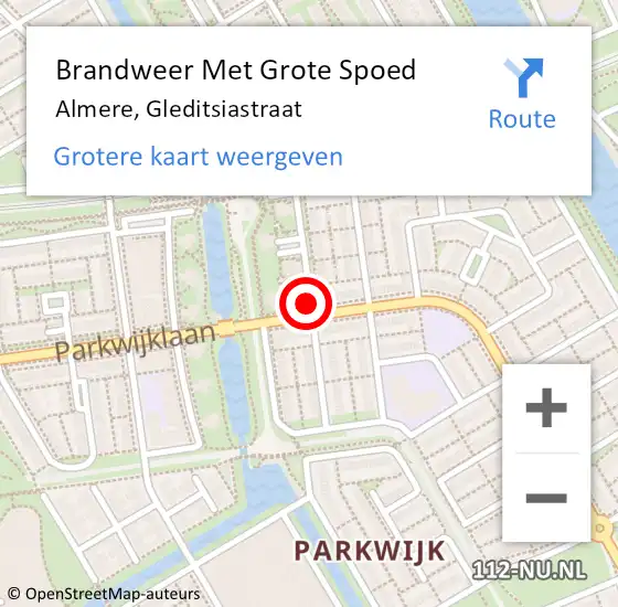 Locatie op kaart van de 112 melding: Brandweer Met Grote Spoed Naar Almere, Gleditsiastraat op 18 mei 2020 15:38
