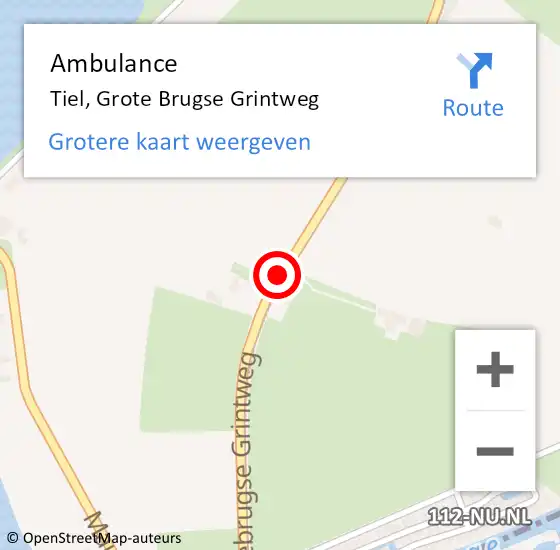 Locatie op kaart van de 112 melding: Ambulance Tiel, Grote Brugse Grintweg op 18 mei 2020 15:41