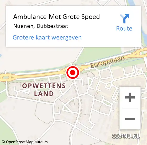 Locatie op kaart van de 112 melding: Ambulance Met Grote Spoed Naar Nuenen, Dubbestraat op 18 mei 2020 20:09