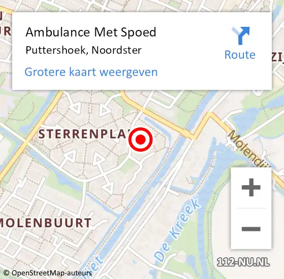 Locatie op kaart van de 112 melding: Ambulance Met Spoed Naar Puttershoek, Noordster op 19 mei 2020 10:48