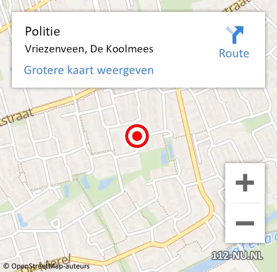 Locatie op kaart van de 112 melding: Politie Vriezenveen, De Koolmees op 19 mei 2020 14:48