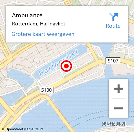 Locatie op kaart van de 112 melding: Ambulance Rotterdam, Haringvliet op 20 mei 2020 13:04