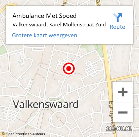 Locatie op kaart van de 112 melding: Ambulance Met Spoed Naar Valkenswaard, Karel Mollenstraat Zuid op 21 mei 2020 15:52
