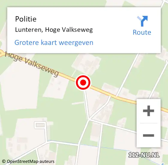 Locatie op kaart van de 112 melding: Politie Lunteren, Hoge Valkseweg op 21 mei 2020 19:53