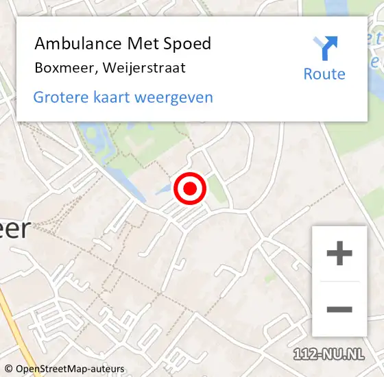 Locatie op kaart van de 112 melding: Ambulance Met Spoed Naar Boxmeer, Weijerstraat op 22 mei 2020 03:22