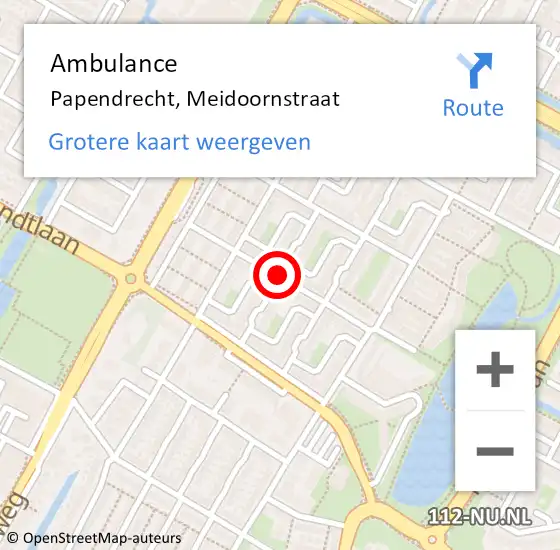 Locatie op kaart van de 112 melding: Ambulance Papendrecht, Meidoornstraat op 23 mei 2020 13:10