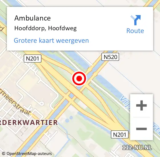 Locatie op kaart van de 112 melding: Ambulance Hoofddorp, Hoofdweg op 23 mei 2020 14:43