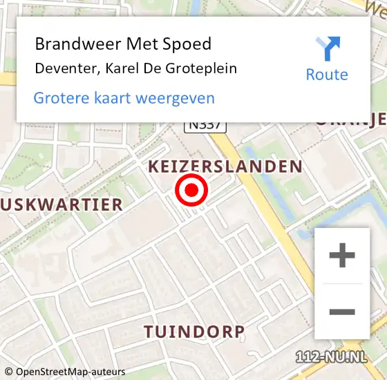 Locatie op kaart van de 112 melding: Brandweer Met Spoed Naar Deventer, Karel De Groteplein op 23 mei 2020 16:22