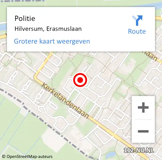 Locatie op kaart van de 112 melding: Politie Hilversum, Erasmuslaan op 7 mei 2014 15:43