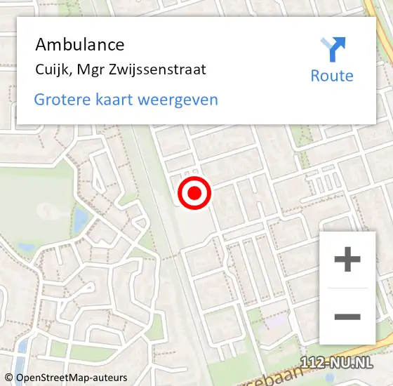 Locatie op kaart van de 112 melding: Ambulance Cuijk, Mgr Zwijssenstraat op 24 mei 2020 10:36