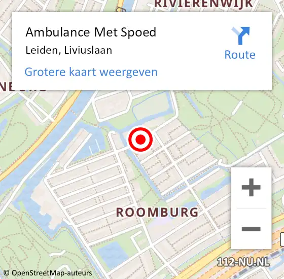 Locatie op kaart van de 112 melding: Ambulance Met Spoed Naar Leiden, Liviuslaan op 24 mei 2020 10:48