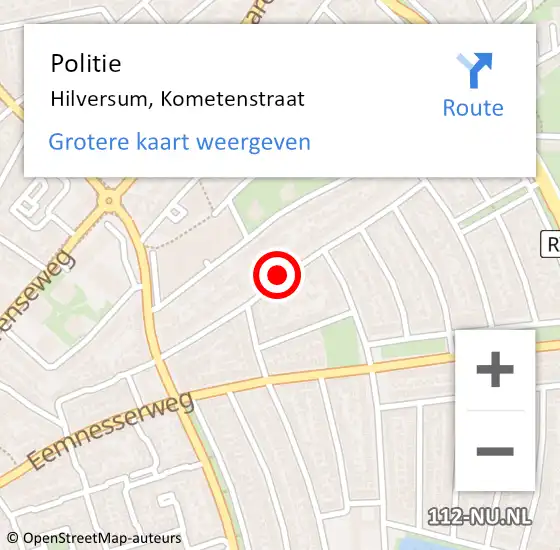 Locatie op kaart van de 112 melding: Politie Hilversum, Kometenstraat op 24 mei 2020 14:06