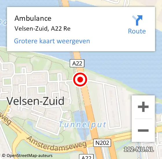 Locatie op kaart van de 112 melding: Ambulance Velsen-Zuid, A22 Re op 24 mei 2020 15:28