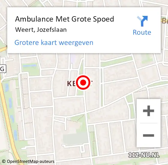 Locatie op kaart van de 112 melding: Ambulance Met Grote Spoed Naar Weert, Jozefslaan op 25 mei 2020 00:10