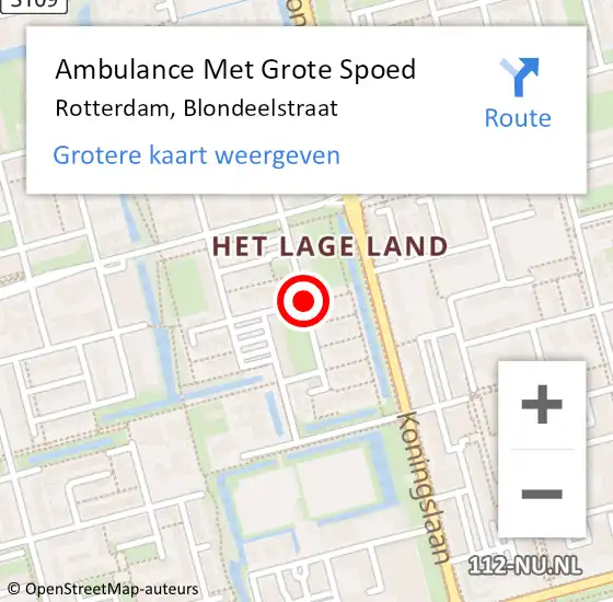 Locatie op kaart van de 112 melding: Ambulance Met Grote Spoed Naar Rotterdam, Blondeelstraat op 25 mei 2020 07:48