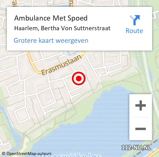 Locatie op kaart van de 112 melding: Ambulance Met Spoed Naar Haarlem, Bertha Von Suttnerstraat op 25 mei 2020 08:34