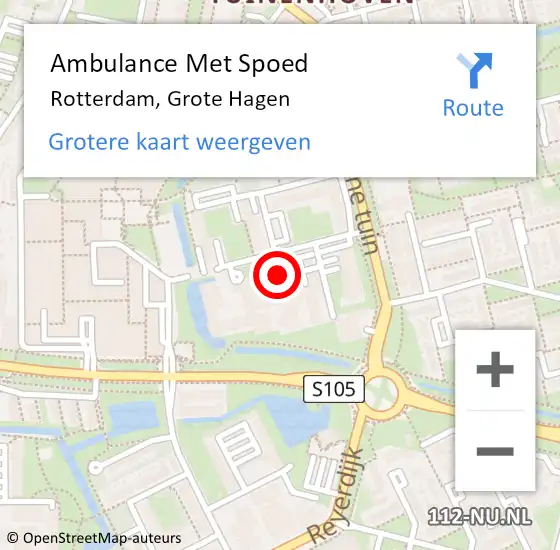 Locatie op kaart van de 112 melding: Ambulance Met Spoed Naar Rotterdam, Grote Hagen op 25 mei 2020 09:10