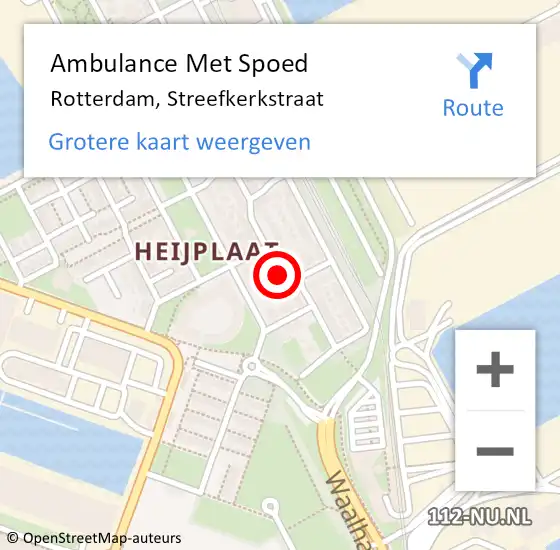 Locatie op kaart van de 112 melding: Ambulance Met Spoed Naar Rotterdam, Streefkerkstraat op 25 mei 2020 19:11