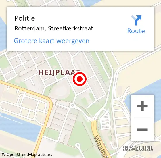 Locatie op kaart van de 112 melding: Politie Rotterdam, Streefkerkstraat op 25 mei 2020 19:50
