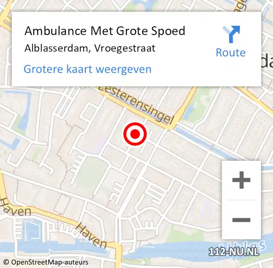Locatie op kaart van de 112 melding: Ambulance Met Grote Spoed Naar Alblasserdam, Vroegestraat op 25 mei 2020 20:53