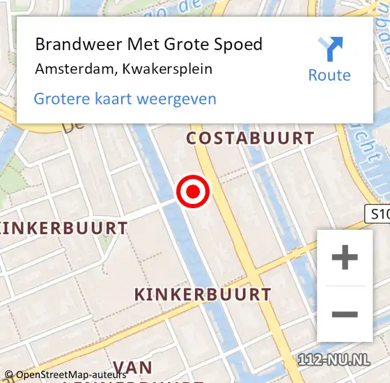 Locatie op kaart van de 112 melding: Brandweer Met Grote Spoed Naar Amsterdam, Kwakersplein op 25 mei 2020 21:33