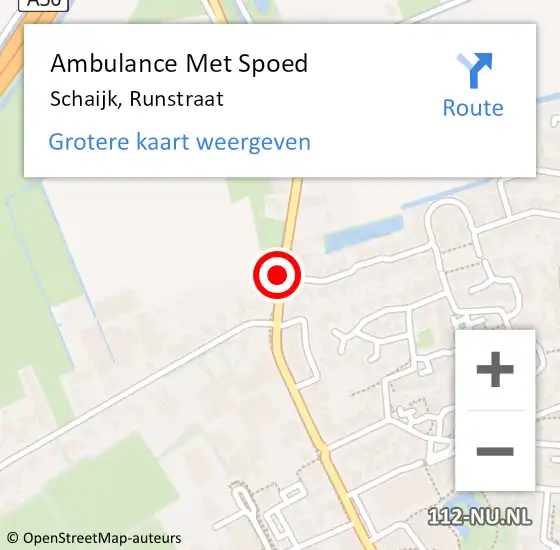 Locatie op kaart van de 112 melding: Ambulance Met Spoed Naar Schaijk, Runstraat op 25 mei 2020 21:46