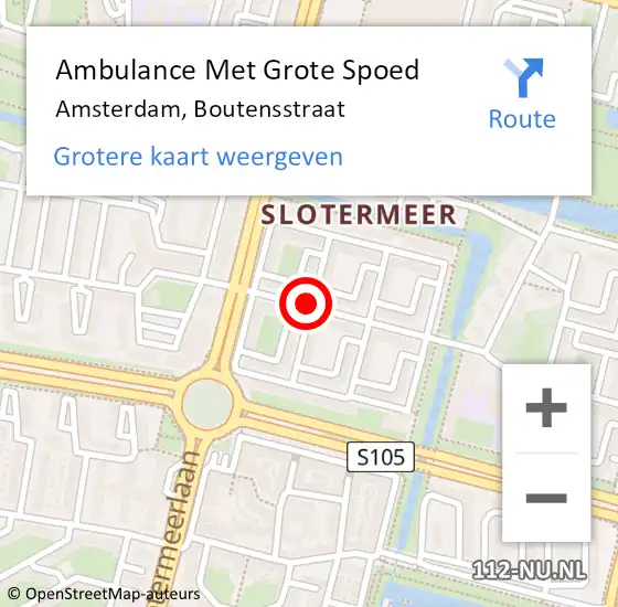 Locatie op kaart van de 112 melding: Ambulance Met Grote Spoed Naar Amsterdam, Boutensstraat op 26 mei 2020 01:11