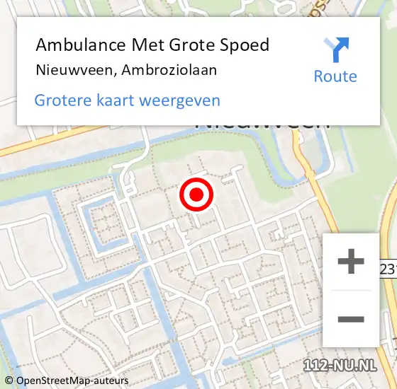 Locatie op kaart van de 112 melding: Ambulance Met Grote Spoed Naar Nieuwveen, Ambroziolaan op 27 mei 2020 08:51